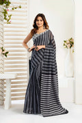 Dwija Fashion Black Party Wear Printed Linen Ready To Wear Saree With Unstitched Blouse | Grocsy