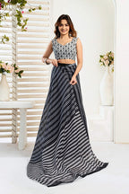 Dwija Fashion Black Party Wear Printed Linen Ready To Wear Saree With Unstitched Blouse | Grocsy