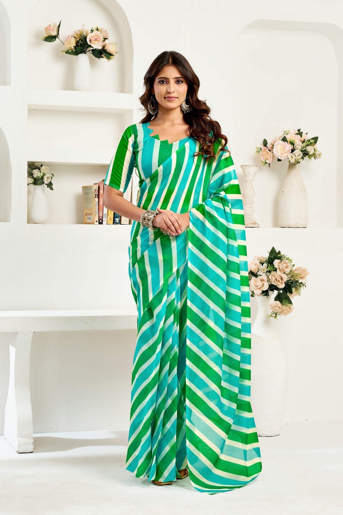 Dwija Fashion Multicolor Party Wear Printed Linen Ready To Wear Saree With Unstitched Blouse | Grocsy