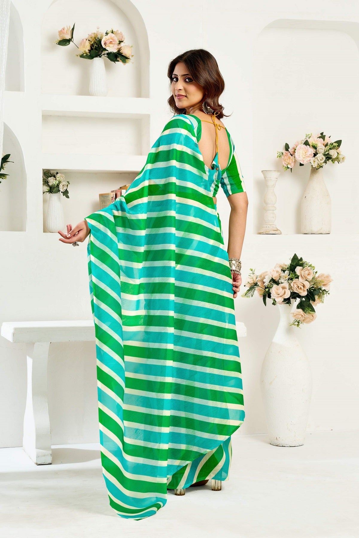 Dwija Fashion Multicolor Party Wear Printed Linen Ready To Wear Saree With Unstitched Blouse | Grocsy
