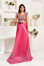 Dwija Fashion Pink Party Wear Printed Linen Ready To Wear Saree With Unstitched Blouse | Grocsy