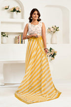 Dwija Fashion Yellow Party Wear Printed Linen Ready To Wear Saree With Unstitched Blouse | Grocsy