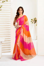 Dwija Fashion Multicolor Party Wear Printed Linen Ready To Wear Saree With Unstitched Blouse | Grocsy