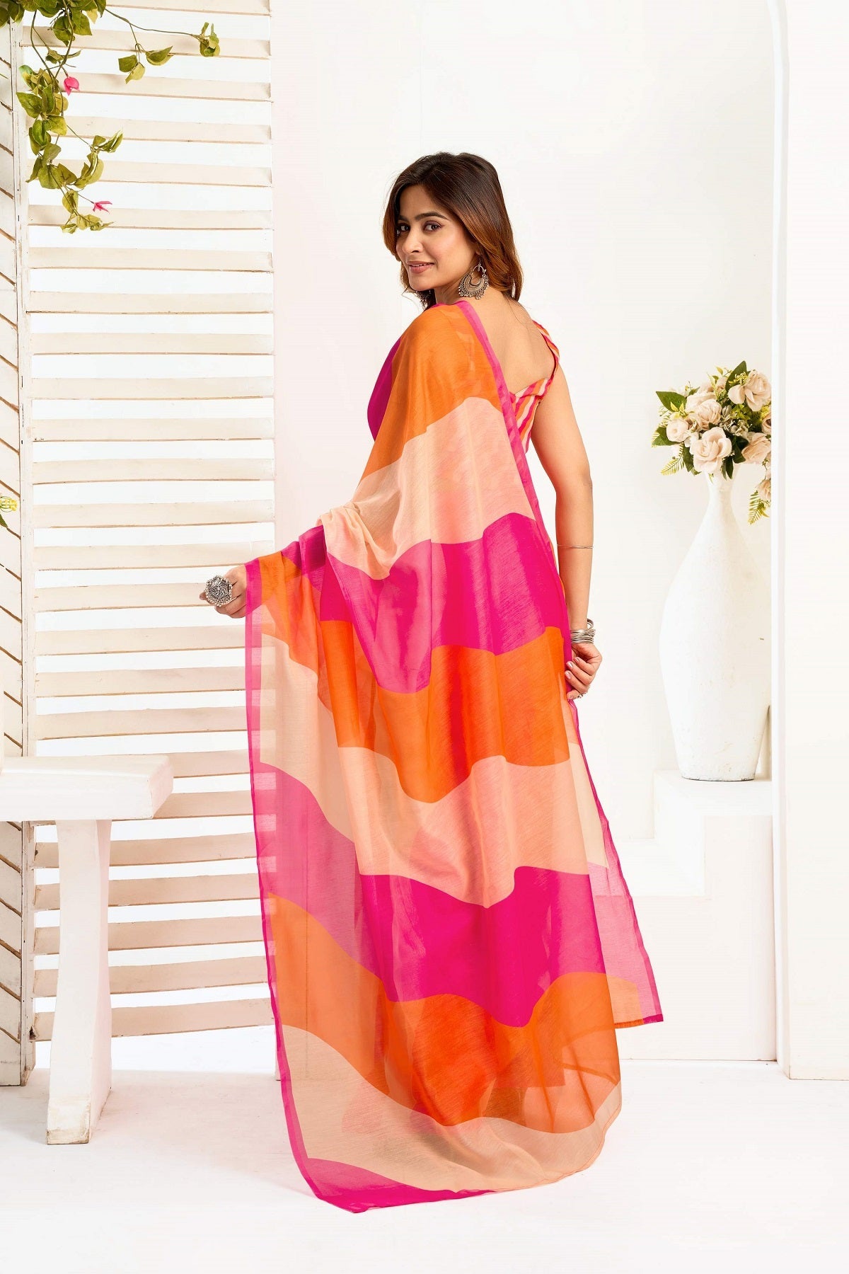 Dwija Fashion Multicolor Party Wear Printed Linen Ready To Wear Saree With Unstitched Blouse | Grocsy