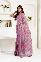 Dwija Fashion Purple Party Wear Printed Linen Ready To Wear Saree With Unstitched Blouse | Grocsy