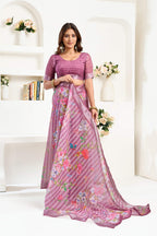 Dwija Fashion Purple Party Wear Printed Linen Ready To Wear Saree With Unstitched Blouse | Grocsy