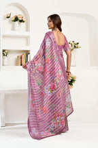 Dwija Fashion Purple Party Wear Printed Linen Ready To Wear Saree With Unstitched Blouse | Grocsy