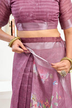 Dwija Fashion Purple Party Wear Printed Linen Ready To Wear Saree With Unstitched Blouse | Grocsy