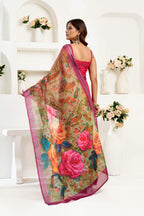 Dwija Fashion Maroon Party Wear Printed Linen Ready To Wear Saree With Unstitched Blouse | Grocsy