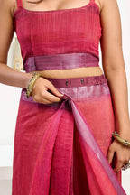 Dwija Fashion Maroon Party Wear Printed Linen Ready To Wear Saree With Unstitched Blouse | Grocsy