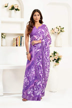 Dwija Fashion Lavender Party Wear Printed Linen Ready To Wear Saree With Unstitched Blouse | Grocsy