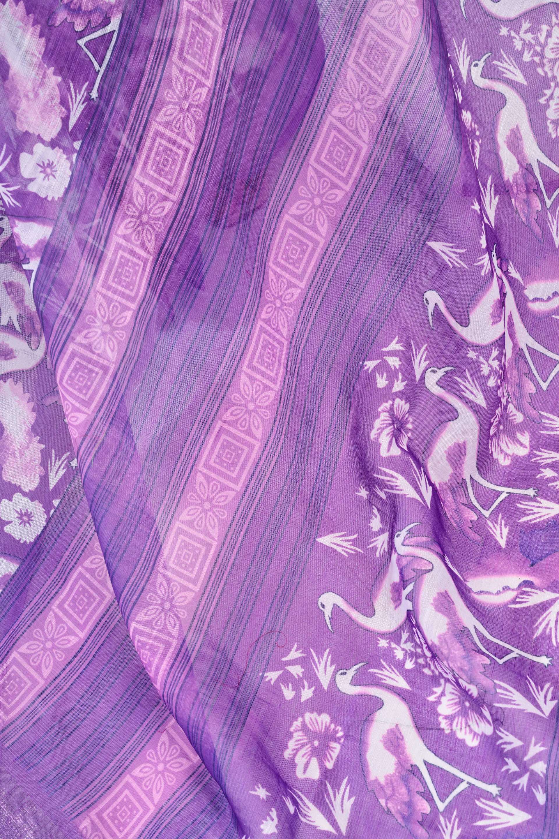 Dwija Fashion Lavender Party Wear Printed Linen Ready To Wear Saree With Unstitched Blouse | Grocsy