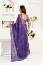 Dwija Fashion Navy Blue Party Wear Printed Linen Ready To Wear Saree With Unstitched Blouse | Grocsy