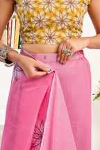 Dwija Fashion Pink Party Wear Printed Linen Ready To Wear Saree With Unstitched Blouse | Grocsy