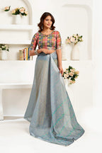 Dwija Fashion Grey Party Wear Printed Linen Ready To Wear Saree With Unstitched Blouse | Grocsy
