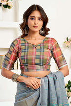 Dwija Fashion Grey Party Wear Printed Linen Ready To Wear Saree With Unstitched Blouse | Grocsy
