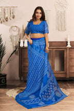 Dwija Fashion Blue Party Wear Printed Linen Ready To Wear Saree With Unstitched Blouse | Grocsy
