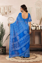 Dwija Fashion Blue Party Wear Printed Linen Ready To Wear Saree With Unstitched Blouse | Grocsy