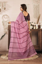 Dwija Fashion Powder Pink Party Wear Printed Linen Ready To Wear Saree With Unstitched Blouse | Grocsy