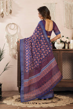 Dwija Fashion Blue Party Wear Printed Linen Ready To Wear Saree With Unstitched Blouse | Grocsy