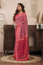Dwija Fashion Red Party Wear Printed Linen Ready To Wear Saree With Unstitched Blouse | Grocsy