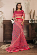 Dwija Fashion Red Party Wear Printed Linen Ready To Wear Saree With Unstitched Blouse | Grocsy