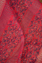 Dwija Fashion Red Party Wear Printed Linen Ready To Wear Saree With Unstitched Blouse | Grocsy