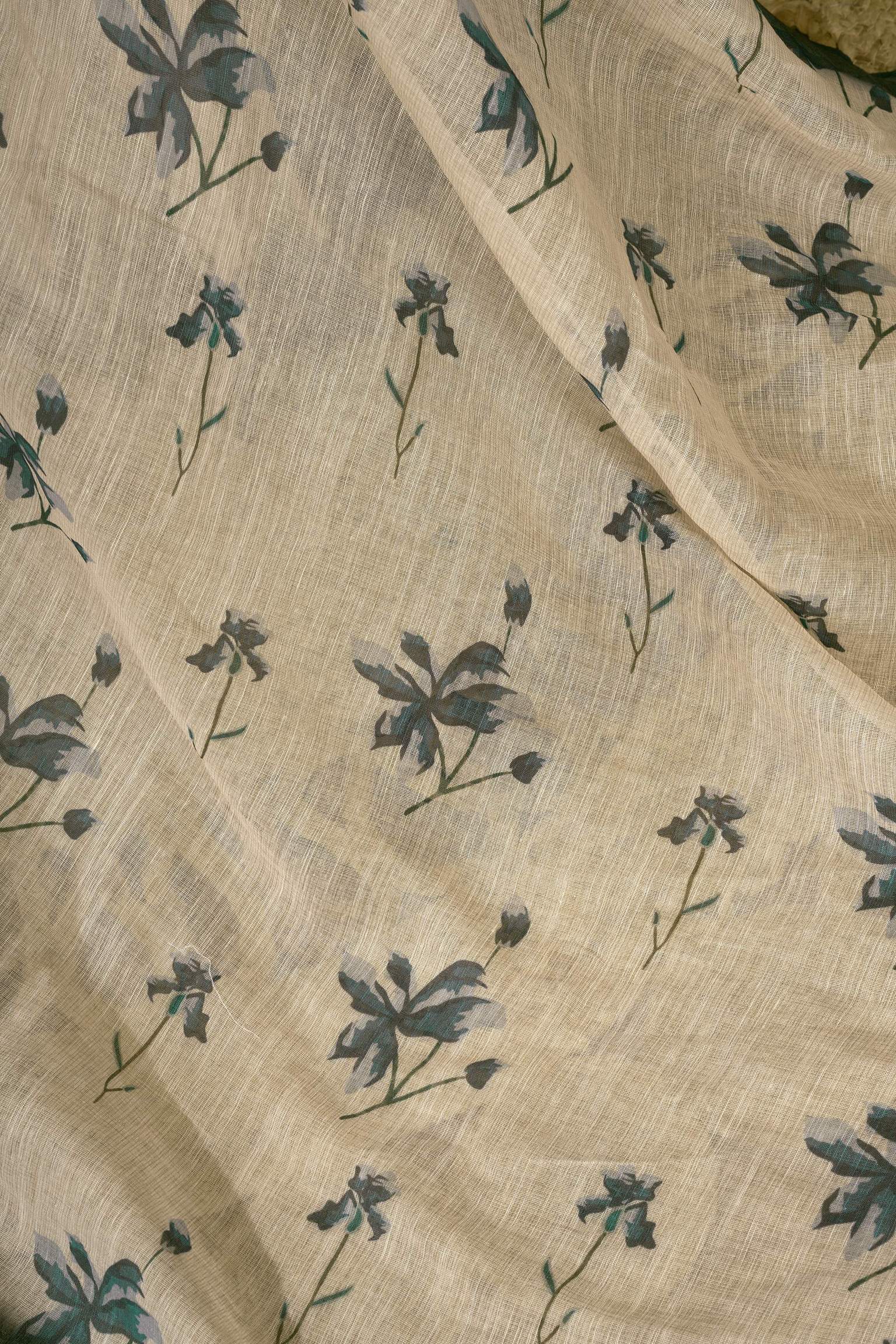 Dwija Fashion Off - White Party Wear Printed Linen Ready To Wear Saree With Unstitched Blouse | Grocsy