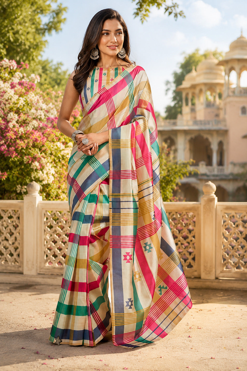 Dwija Fashion Multicolor Party Wear Printed Linen Ready To Wear Saree With Unstitched Blouse | Grocsy
