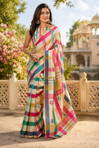 Dwija Fashion Multicolor Party Wear Printed Linen Ready To Wear Saree With Unstitched Blouse | Grocsy
