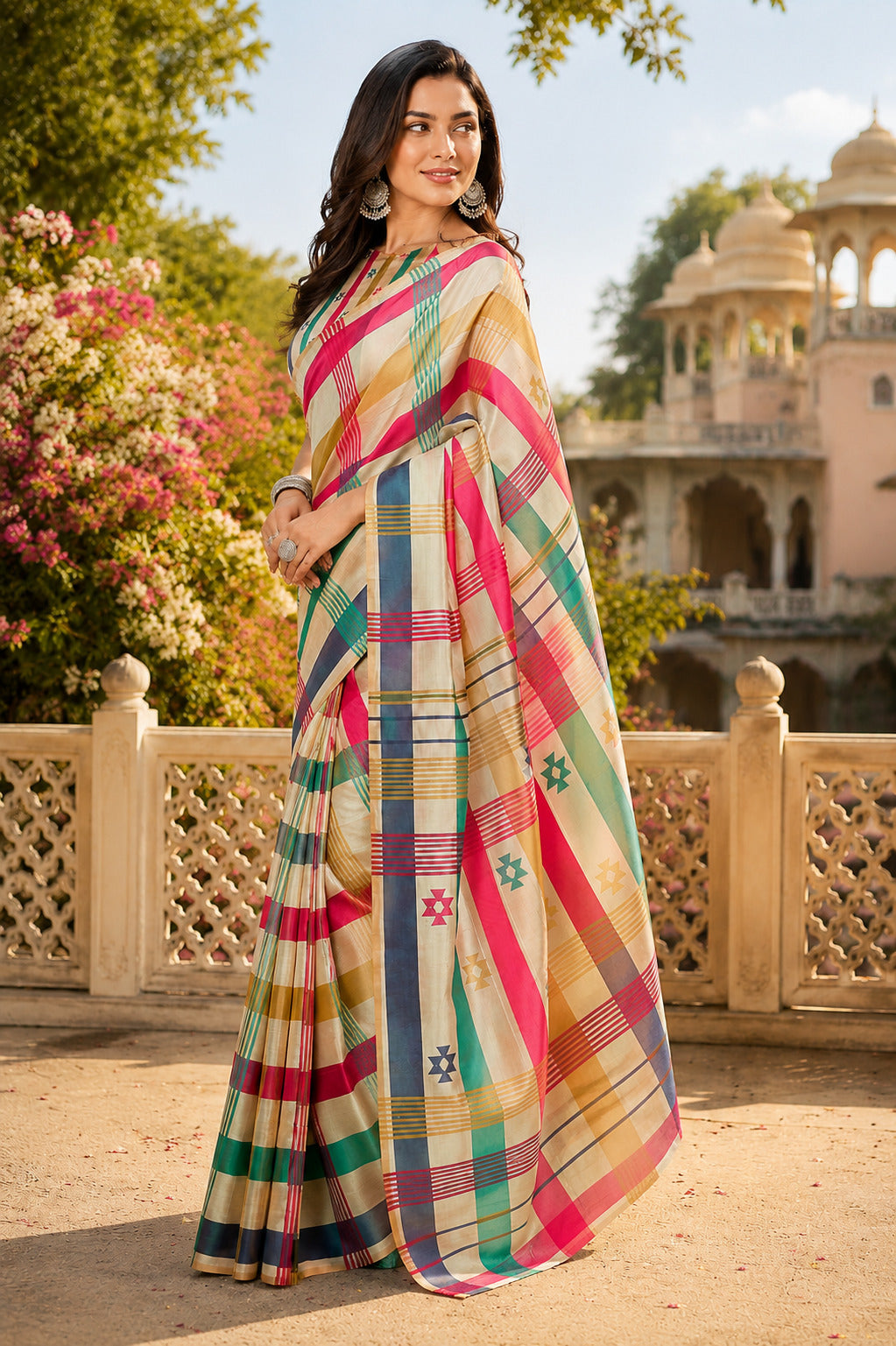 Dwija Fashion Multicolor Party Wear Printed Linen Ready To Wear Saree With Unstitched Blouse | Grocsy