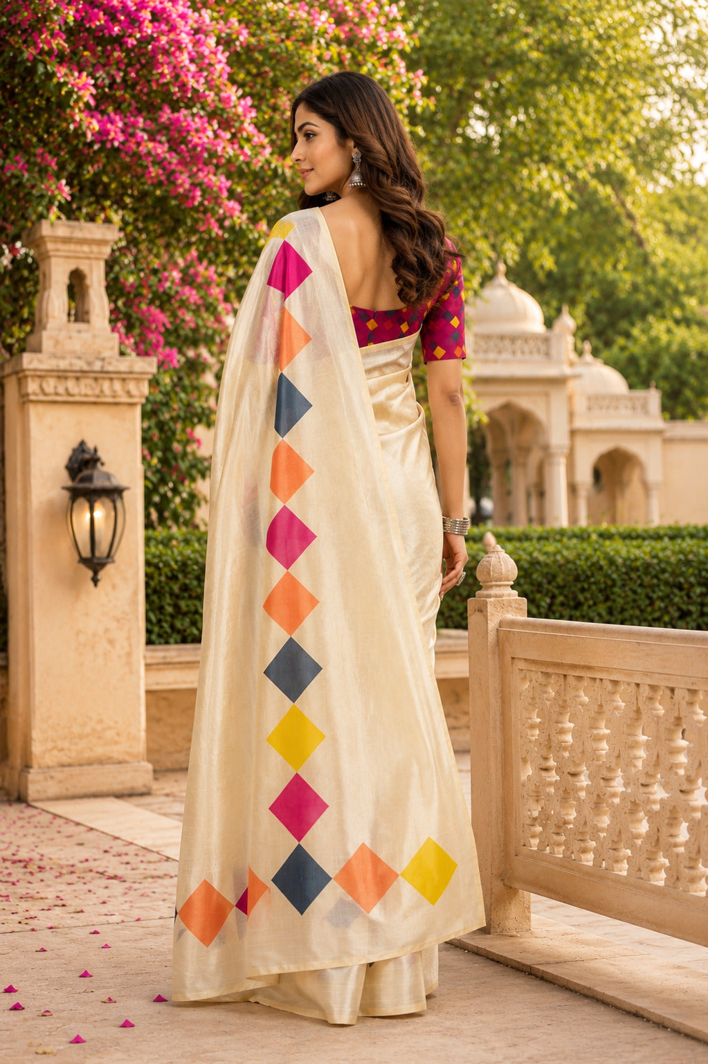 Dwija Fashion White Party Wear Printed Linen Ready To Wear Saree With Unstitched Blouse | Grocsy