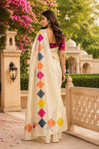 Dwija Fashion White Party Wear Printed Linen Ready To Wear Saree With Unstitched Blouse | Grocsy