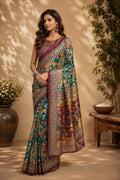 Dwija Fashion Green Party Wear Printed Linen Ready To Wear Saree With Unstitched Blouse | Grocsy