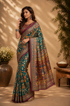 Dwija Fashion Green Party Wear Printed Linen Ready To Wear Saree With Unstitched Blouse | Grocsy