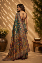 Dwija Fashion Green Party Wear Printed Linen Ready To Wear Saree With Unstitched Blouse | Grocsy
