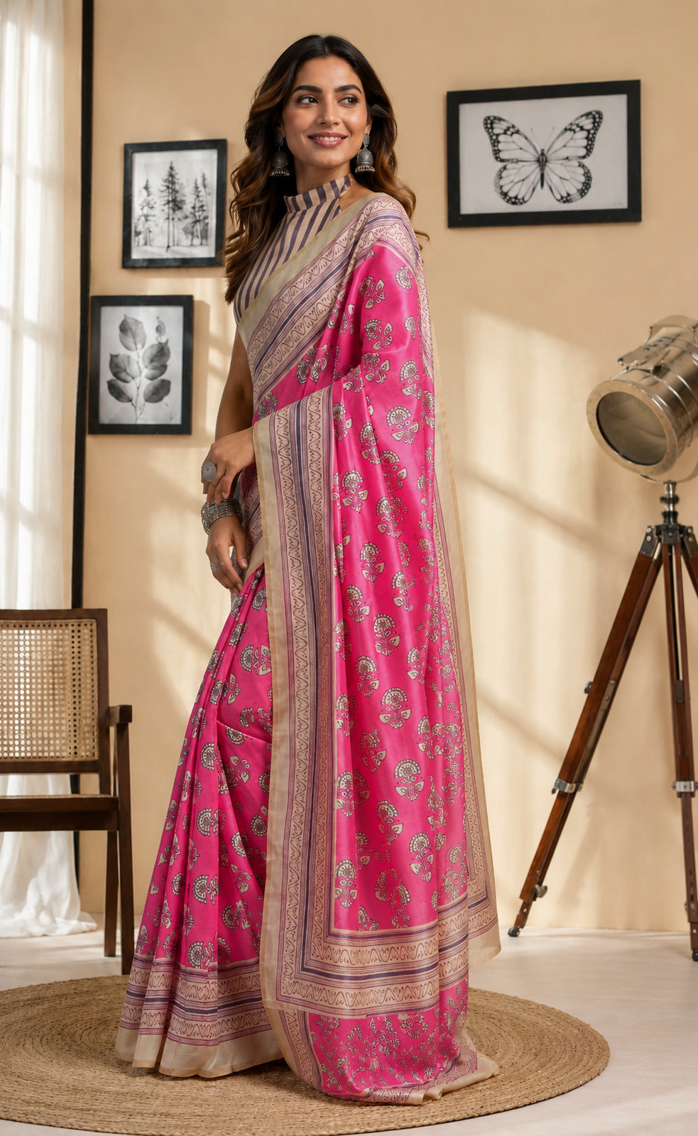 Dwija Fashion Pink Party Wear Printed Linen Ready To Wear Saree With Unstitched Blouse | Grocsy