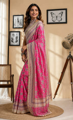 Dwija Fashion Pink Party Wear Printed Linen Ready To Wear Saree With Unstitched Blouse | Grocsy