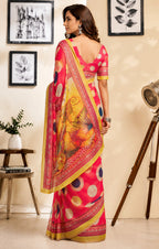 Dwija Fashion Red Party Wear Printed Linen Ready To Wear Saree With Unstitched Blouse | Grocsy