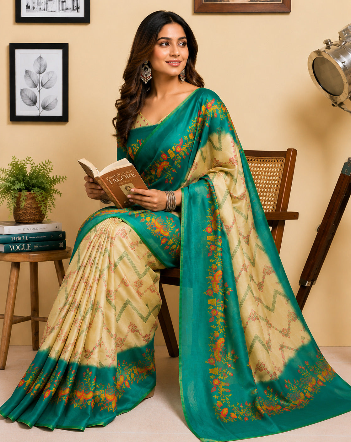 Dwija Fashion Off - White Party Wear Printed Linen Ready To Wear Saree With Unstitched Blouse | Grocsy