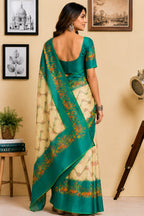 Dwija Fashion Off - White Party Wear Printed Linen Ready To Wear Saree With Unstitched Blouse | Grocsy