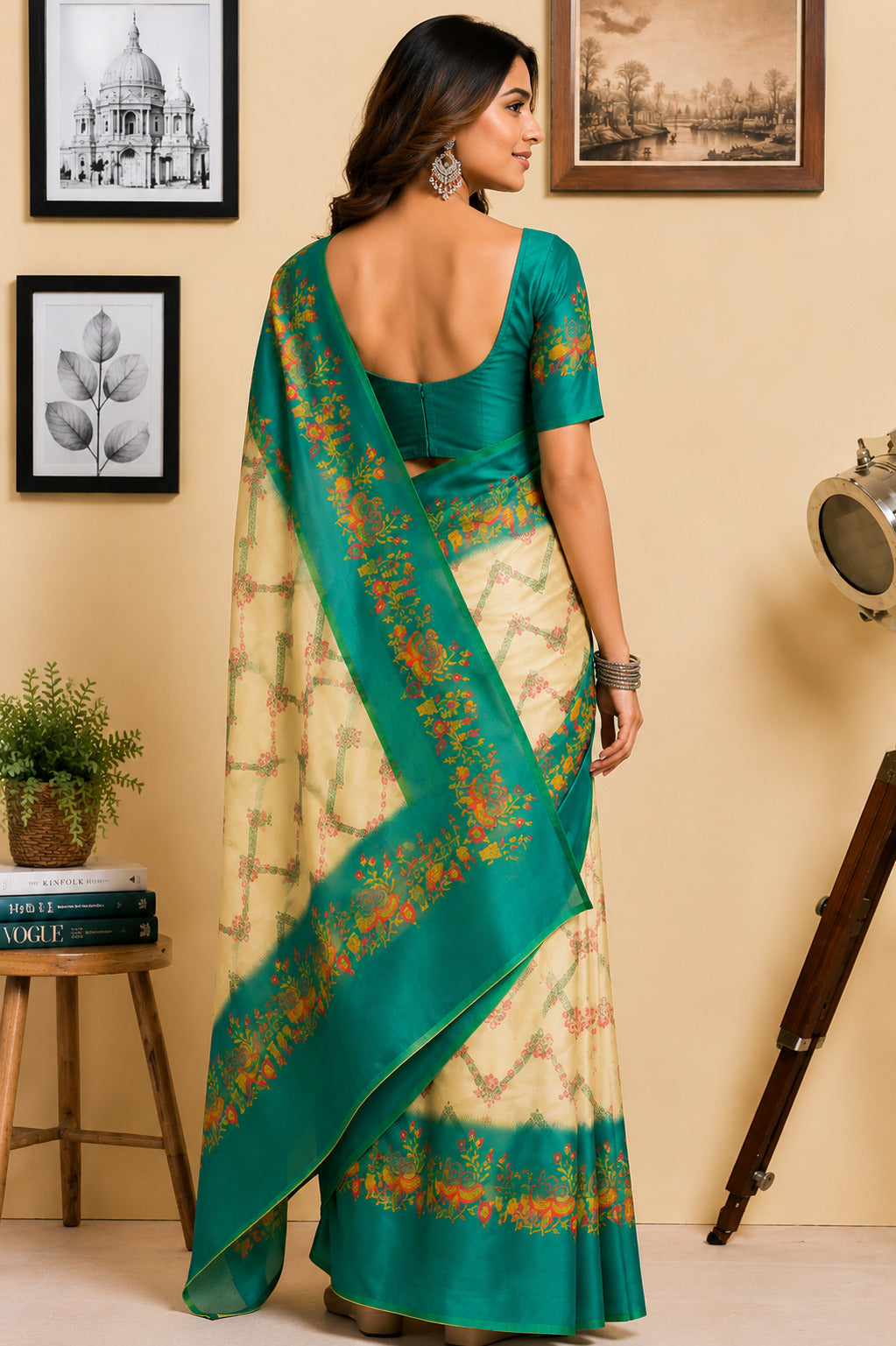 Dwija Fashion Off - White Party Wear Printed Linen Ready To Wear Saree With Unstitched Blouse | Grocsy