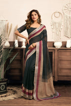 Dwija Fashion Black Party Wear Printed Linen Ready To Wear Saree With Unstitched Blouse | Grocsy