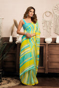 Dwija Fashion Mint Green Party Wear Printed Linen Ready To Wear Saree With Unstitched Blouse | Grocsy