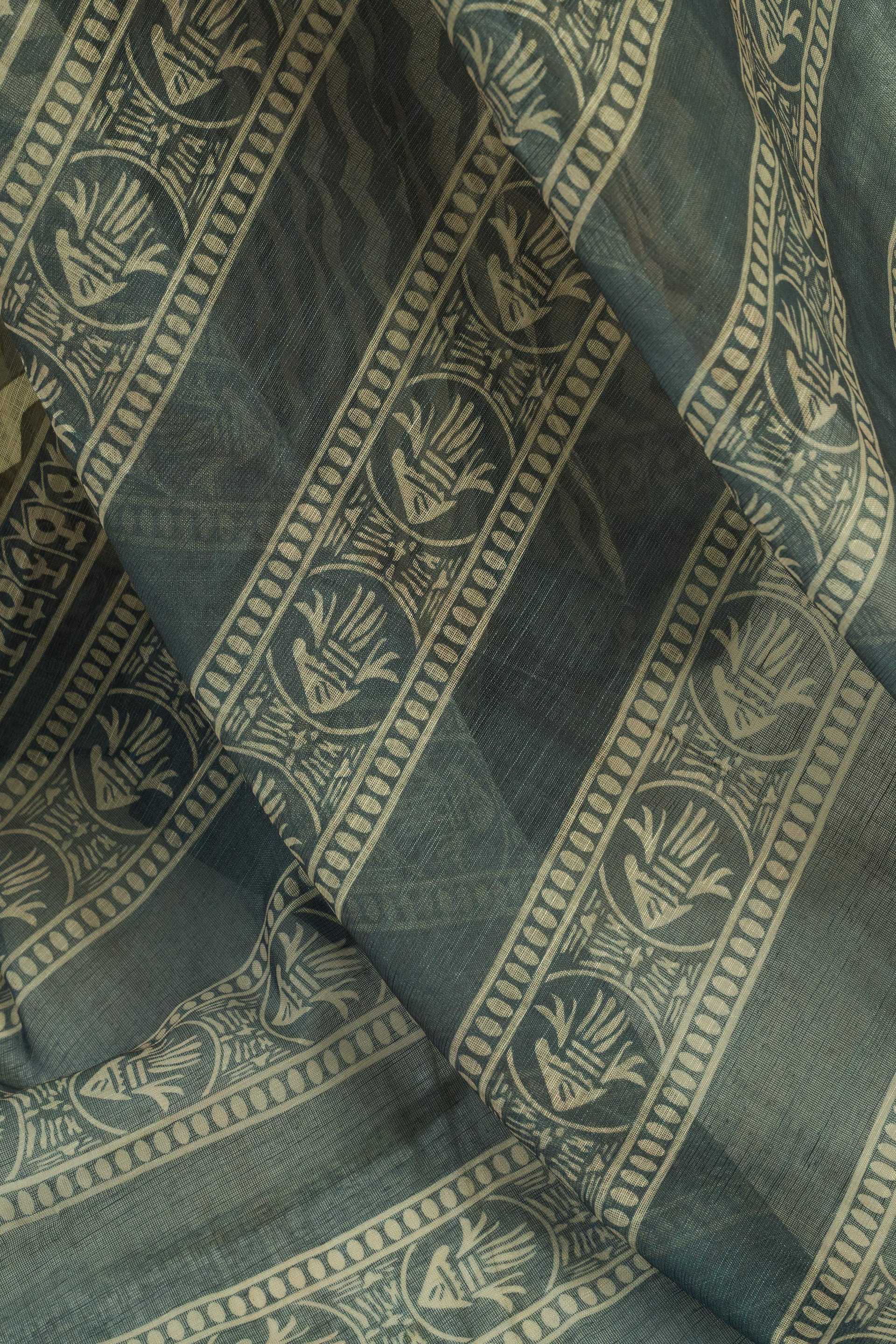 Dwija Fashion Dark Green Party Wear Printed Linen Ready To Wear Saree With Unstitched Blouse | Grocsy