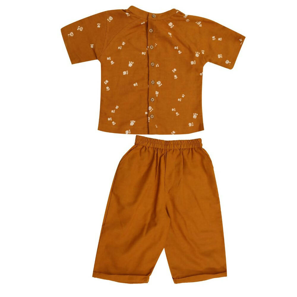 Mhyssa Oscar Half Sleeve Orange and Yellow T-shirt With Full Length Pant Set For Kids | Grocsy