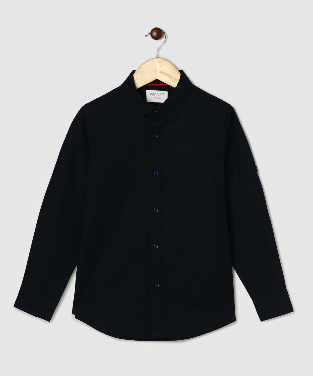 Manet Boys Full Sleeves Solid Shirt - Navy Blue | Grocsy