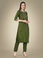 Jyoti Fashion Women's Mehendi Cotton Magic Slub Embroidery & Sequence work Kurta with Trouser & Dupatta | Grocsy