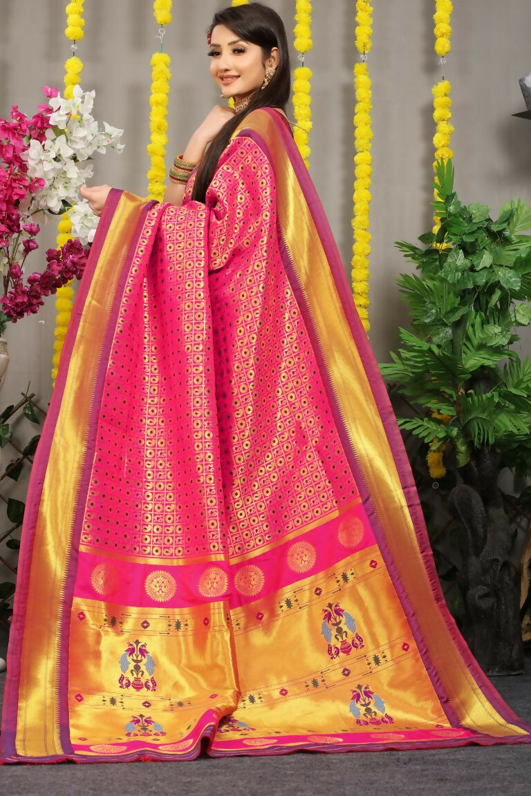 Jyoti Fashion Women's Pink Banarasi Silk Zari Woven Saree with Blouse | Grocsy