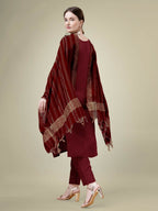 Jyoti Fashion Women's Maroon Cotton Blend Embroidery & Sequence work Kurta with Trouser & Dupatta | Grocsy